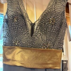 Skye's the Limit Gray and Gold Beaded Gown
